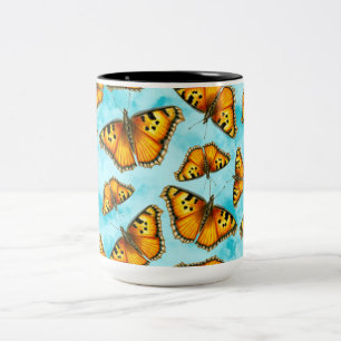 California Tortoiseshell Butterfly on Clouds Two-Tone Coffee Mug