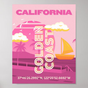 California, Travel Art, Preppy, Pink Poster