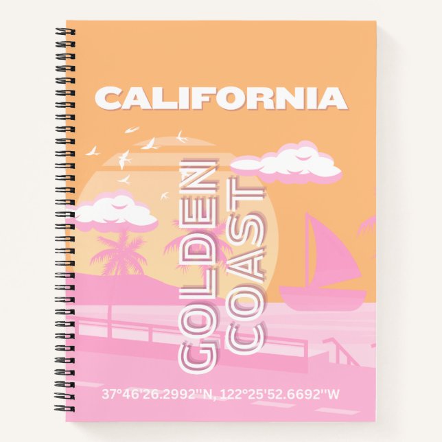 California, Travel Art, Preppy, Preppy Travel Notebook (Front)