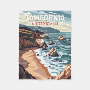 California Travel Art Vintage Fleece Blanket