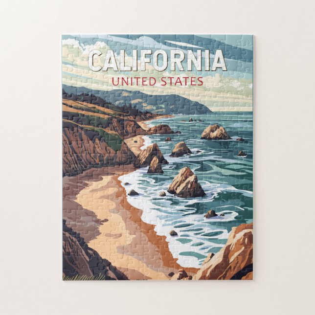 California Travel Art Vintage Jigsaw Puzzle (Vertical)