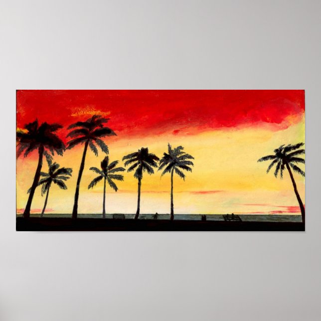 California Tropical Beach Palm Trees Sunset Poster (Front)