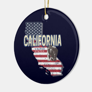 California United States Retro State Map Vintage Ceramic Ornament