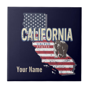 California United States Retro State Map Vintage Ceramic Tile