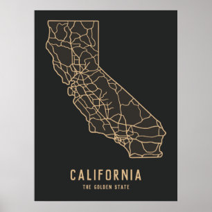 California US State road map - golden state map Poster