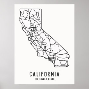 California US State road map - golden state map Poster