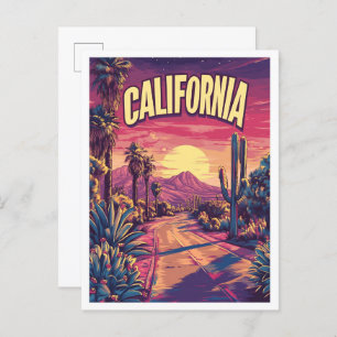 California USA Art Vintage Illustration Travel Postcard
