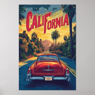 California USA Art Vintage Illustration Travel Poster