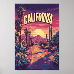 California USA Art Vintage Illustration Travel Poster
