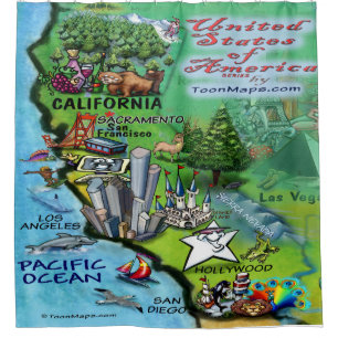 California USA Cartoon Map Shower Curtain