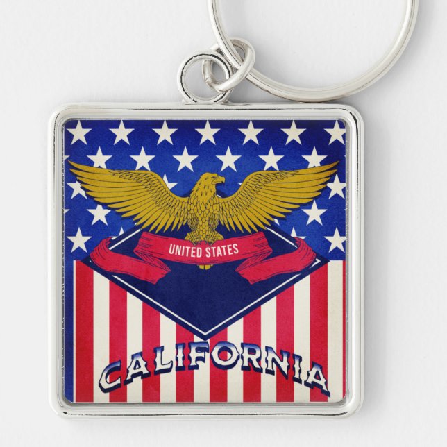 California USA Flag Key Ring (Front)
