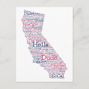 California USA Slang Word Art Map Postcard