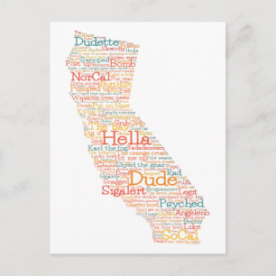 California USA Slang Word Art Map Postcard