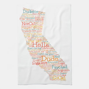 California USA Slang Word Art Map Tea Towel