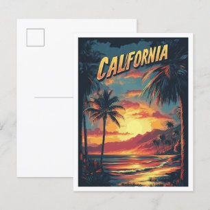 California USA Vintage Illustration Travel Postcard