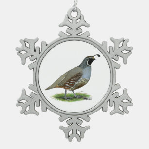 California Valley Quail Snowflake Pewter Christmas Ornament