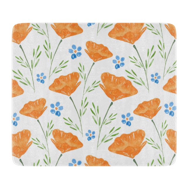 California Watercolor Poppy Pattern  Cutting Board (Front)