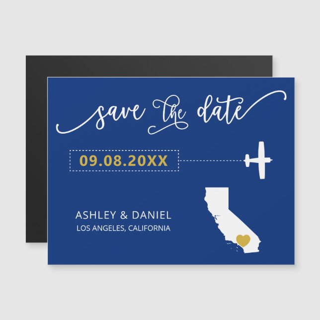 California Wedding Save the Date Card, Map Magnetic Invitation (Front/Back)