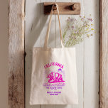 California Wedding Welcome Gift Bridesmaid, Guests Tote Bag<br><div class="desc">Welcome your wedding guests in style with this beautifully designed California-themed tote bag! Featuring a charming travel-inspired graphic—complete with scenic icons like palm trees, sunsets, and coastal vibes—this tote is perfect for destination weddings, beach ceremonies, or West Coast celebrations. You may change all colours on this bag. To do so,...</div>