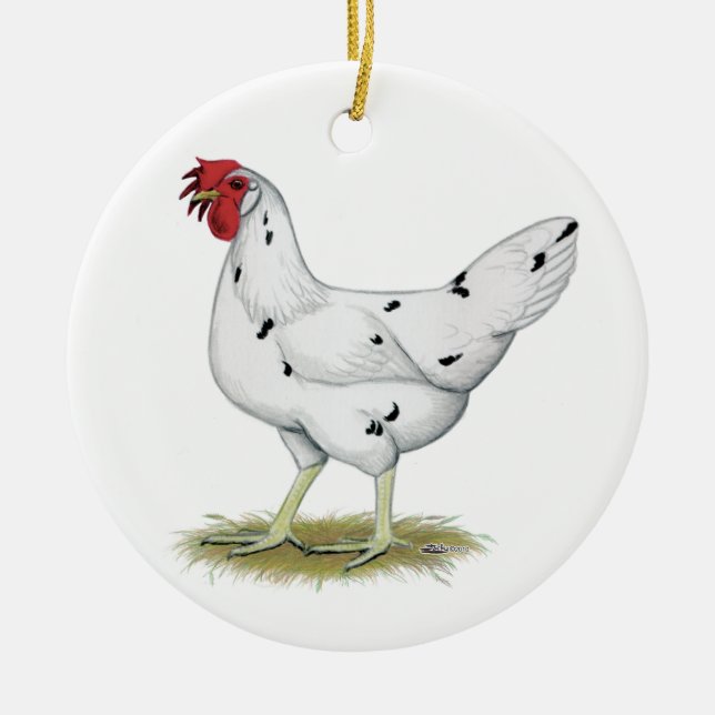 California White Hen Ceramic Tree Decoration (Front)