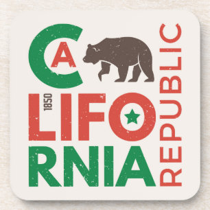 California With Grizzly Bear Logo Coaster