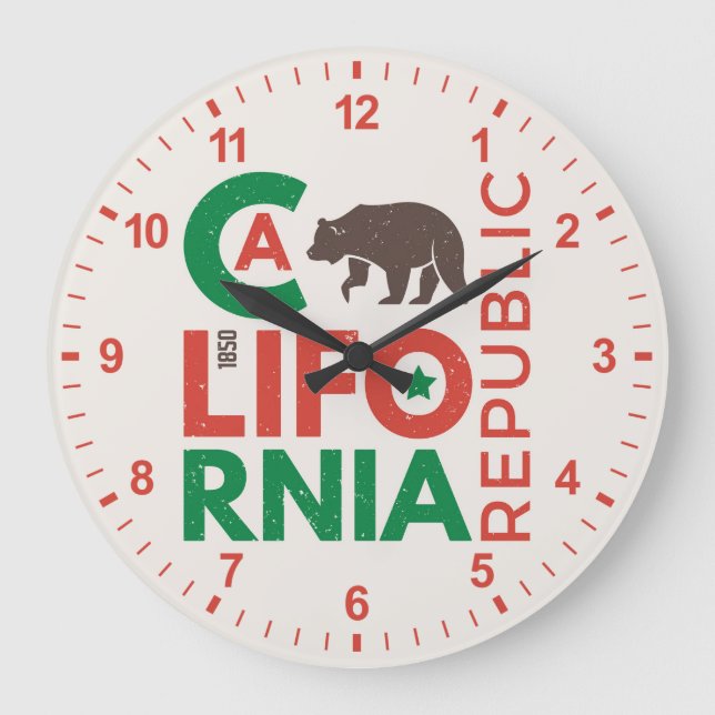 California With Grizzly Bear Logo Large Clock (Front)