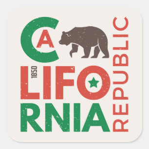 California With Grizzly Bear Logo Square Sticker