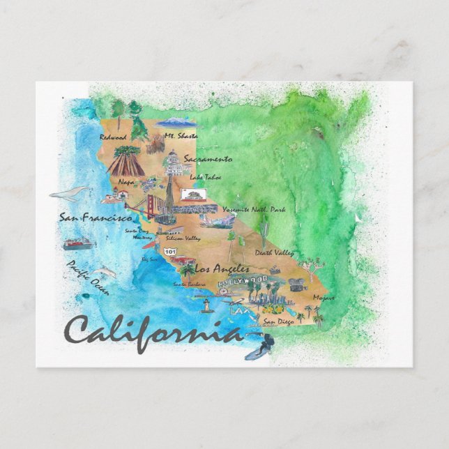 California with tourist Map Postcard (Front)
