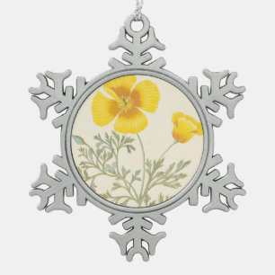 Californian Eschscholtzia Snowflake Pewter Christmas Ornament