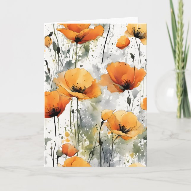 Californian poppy - Watercolor flowers Card (Front)