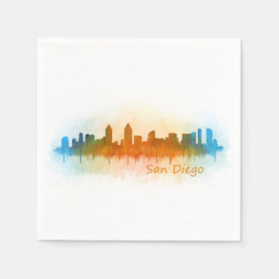 Californian San Diego City Skyline Watercolor v03 Napkin