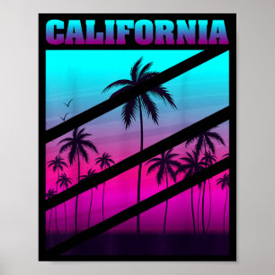 Californian Summer Vacation Palm Trees Cali Retro Poster
