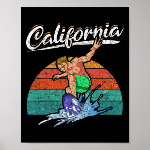 Californian Surfing Tropical Summer Surfer Retro C Poster