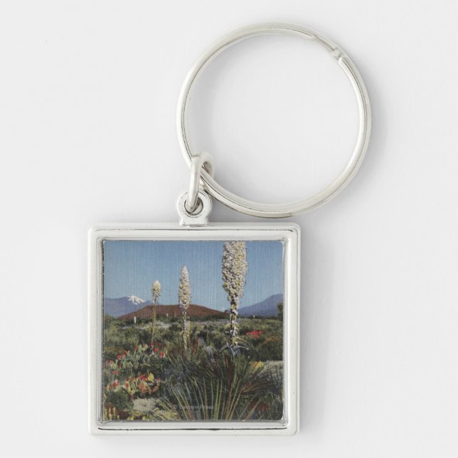 CaliforniaYucca Cacti in Bloom in Desert Key Ring (Front)