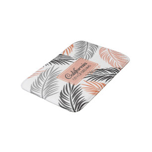 "Californita, City of Dreams" Coral and Palm Frond Bath Mat