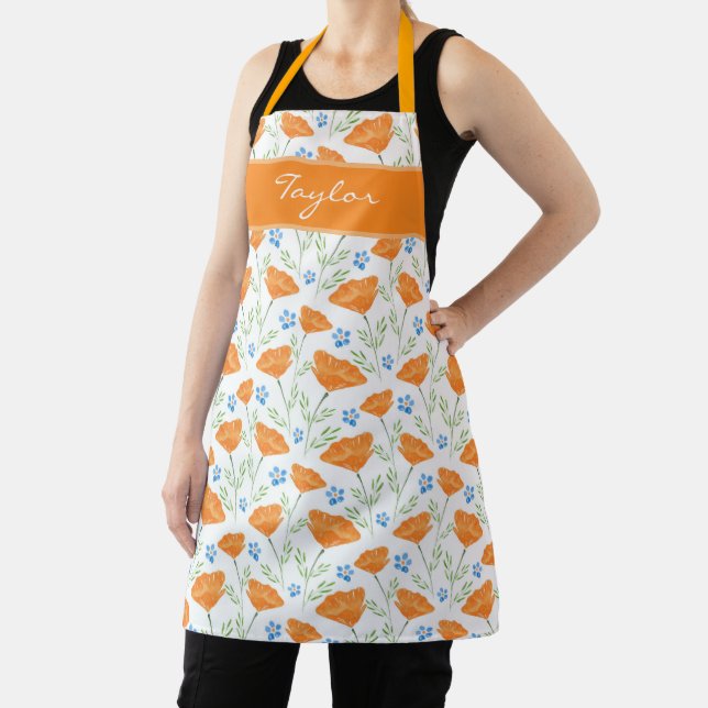 Califronia Watercolor Poppy Pattern    Apron (Insitu)