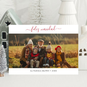 Caligrafía Red Feliz Navidad Christmas Photo Holiday Card