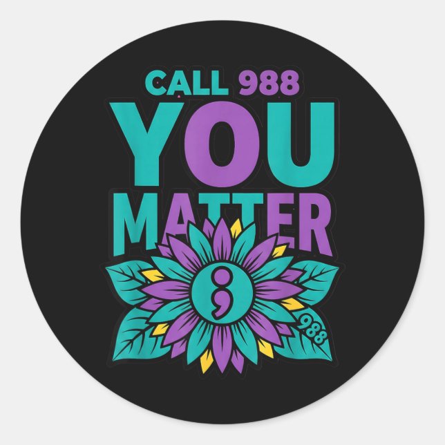 Call 988 Prevention - You Matter Classic Round Sticker (Front)