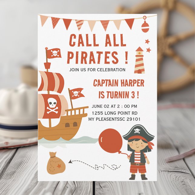 Call All Pirates Kids Birthday |  Nautical Pirate  Invitation (Creator Uploaded)