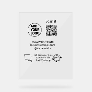 Call customer care text whatsapp Q R code business Acrylic Sign