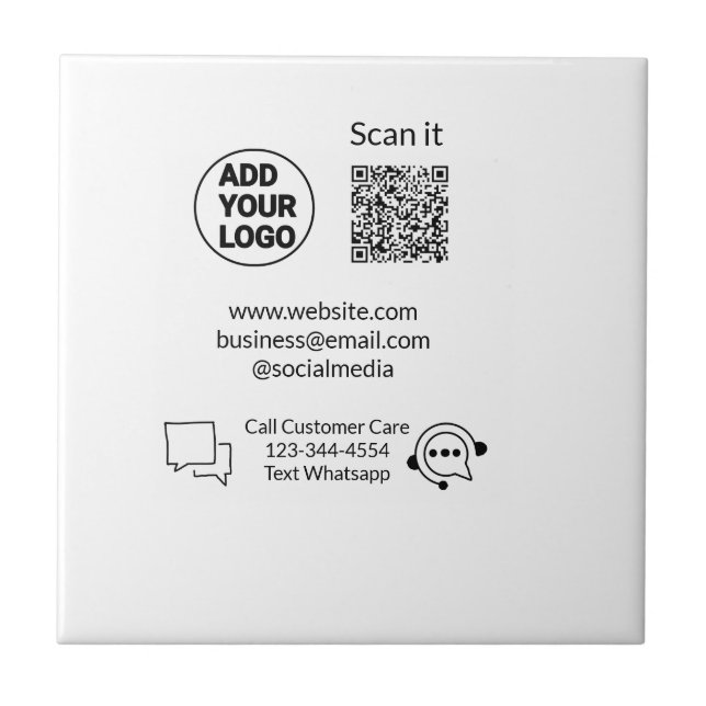 Call customer care text whatsapp Q R code business Ceramic Tile (Front)