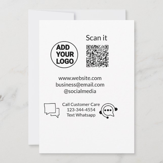 Call customer care text whatsapp Q R code business Invitation (Front)