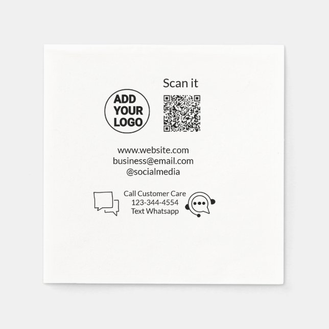 Call customer care text whatsapp Q R code business Napkin (Front)