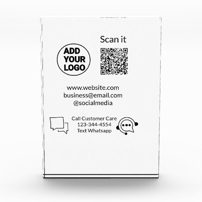 Call customer care text whatsapp Q R code business Photo Block (Front)
