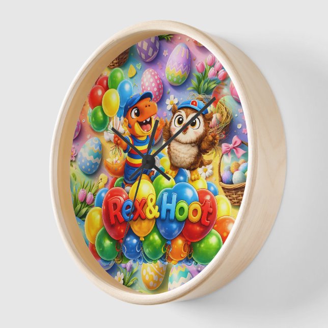 Call Easter adventure colorful cartoon nursery wa Clock (Angle)