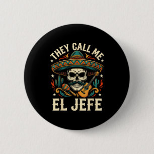 Call el jefe mexican sugar skull retro sunset 6 cm round badge