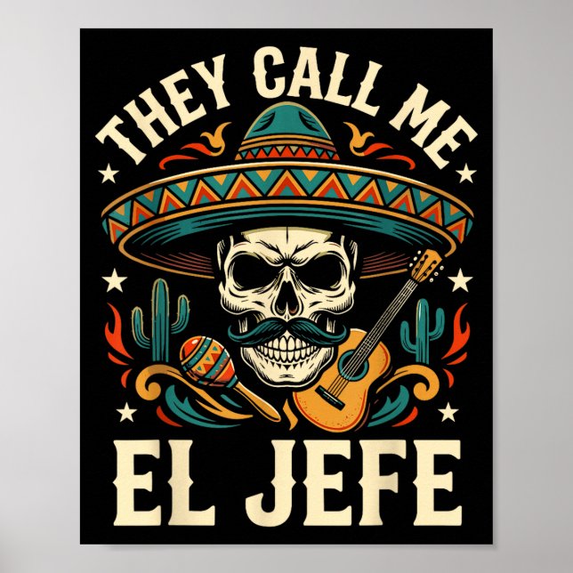 Call el jefe mexican sugar skull retro sunset poster (Front)