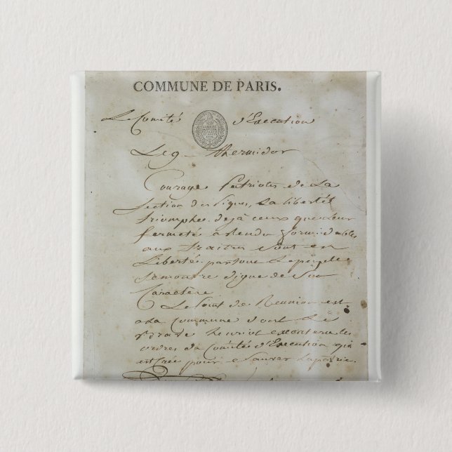 Call from Maximilien de Robespierre 15 Cm Square Badge (Front)