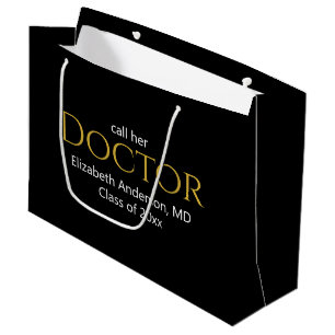 Call Her Doctor Grad's Name Black White Graduation Large Gift Bag