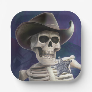 Call Me "Doc Bones", Creepy Skeleton Sheriff Paper Plate